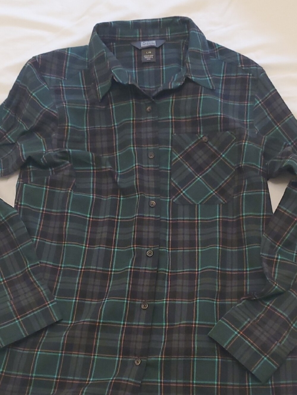 Outdoor Research Teal and Dark Blue Plaid Button-Down Shirt